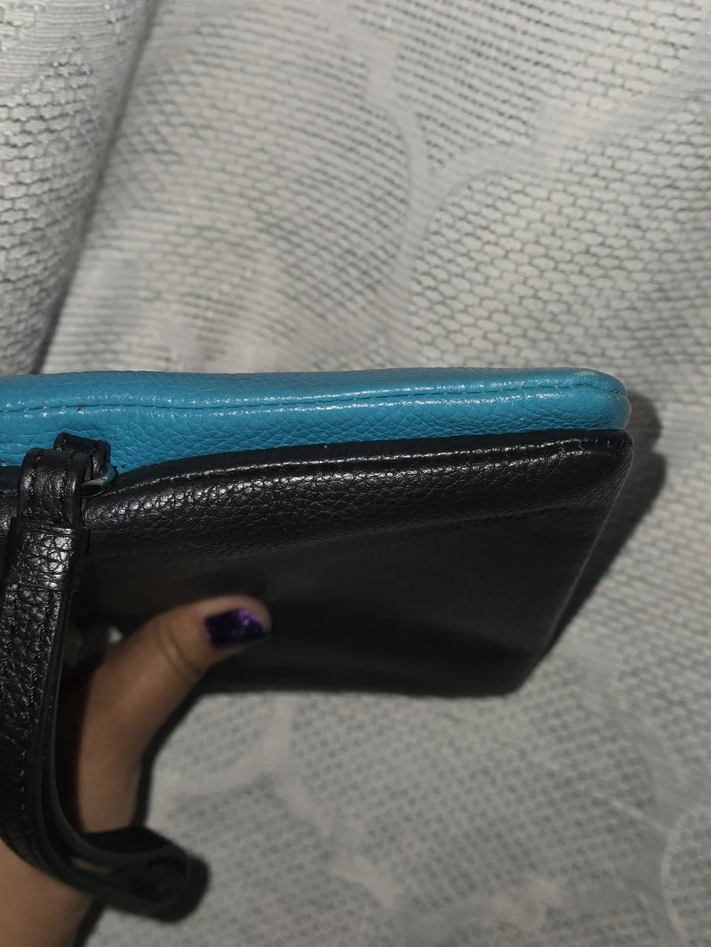 Coach Teal & Navy Large Leather Double Zip Wristlet